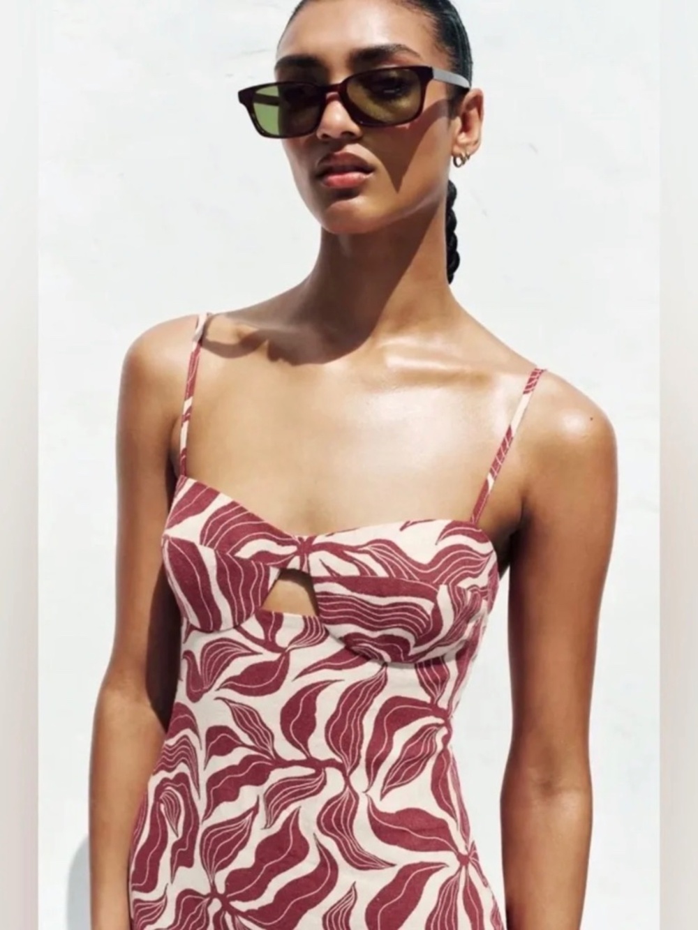 Zara PRINTED RUSTIC LINEN MIDI DRESS